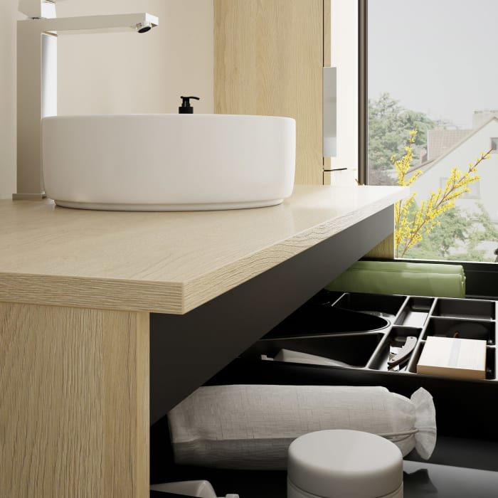 burgbad Eqio Waschtischkombination mit Keramik-Aufsatzwaschtisch 120 cm, mit Griff G0146
