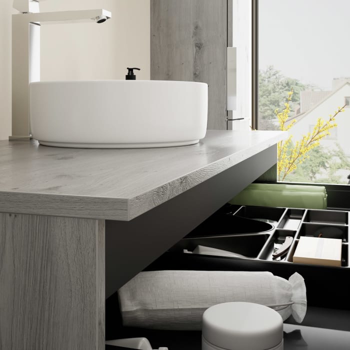burgbad Eqio Waschtischkombination mit Keramik-Aufsatzwaschtisch 120 cm, mit Griff G0146