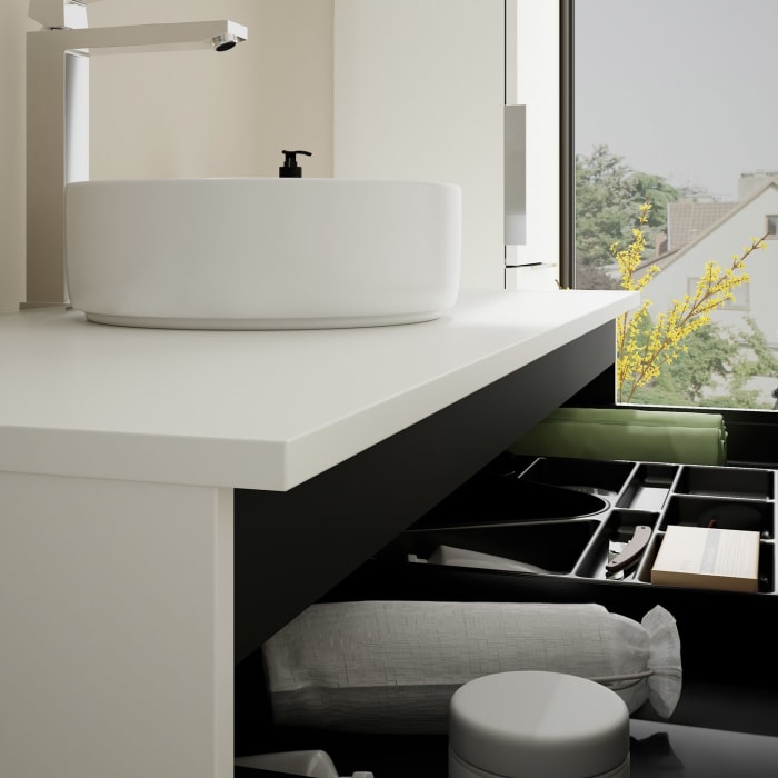 burgbad Eqio Waschtischkombination mit Keramik-Aufsatzwaschtisch 120 cm, mit Griff G0146
