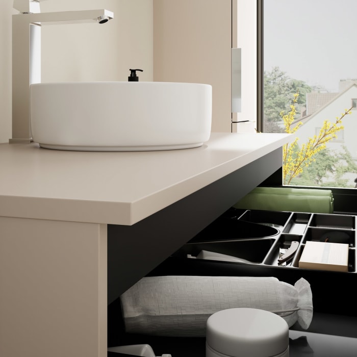 burgbad Eqio Waschtischkombination mit Keramik-Aufsatzwaschtisch 120 cm, mit Griff G0146