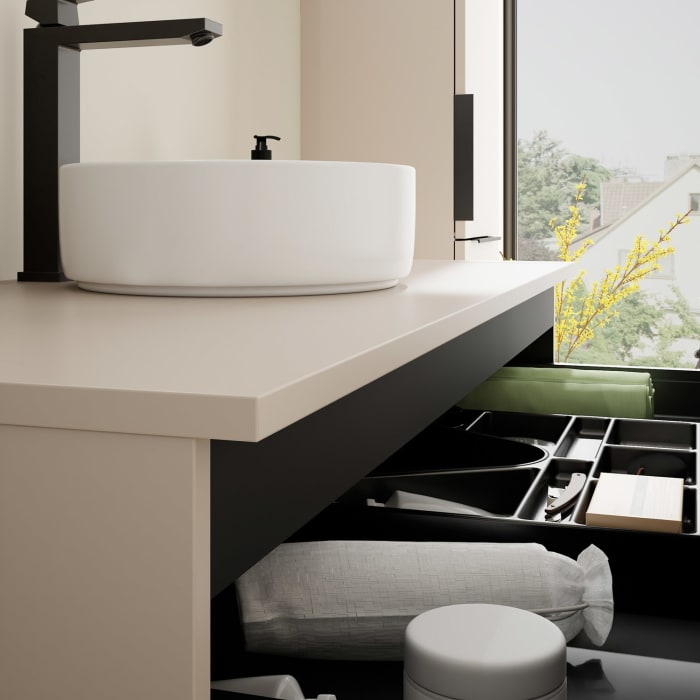 burgbad Eqio Waschtischkombination mit Keramik-Aufsatzwaschtisch 120 cm, mit Griff G0200