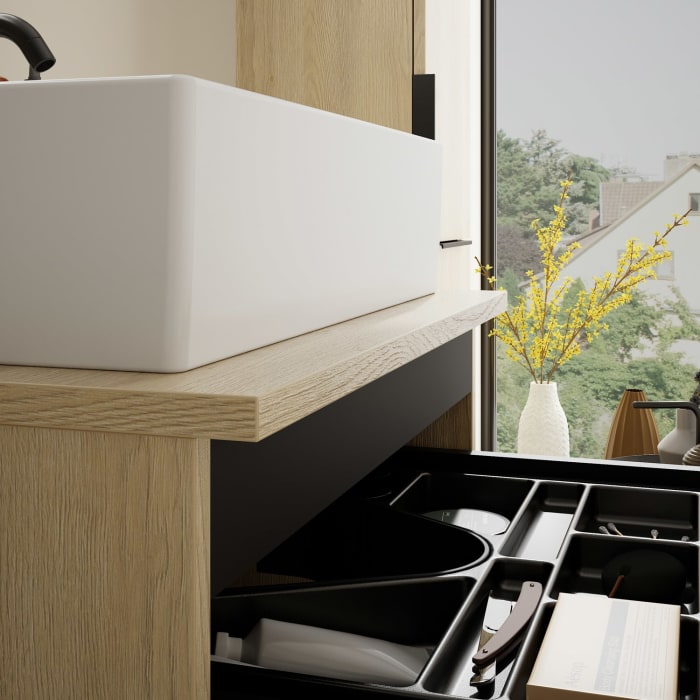 burgbad Eqio Waschtischkombination mit Keramik-Aufsatzwaschtisch 60 cm, mit Griff G0200