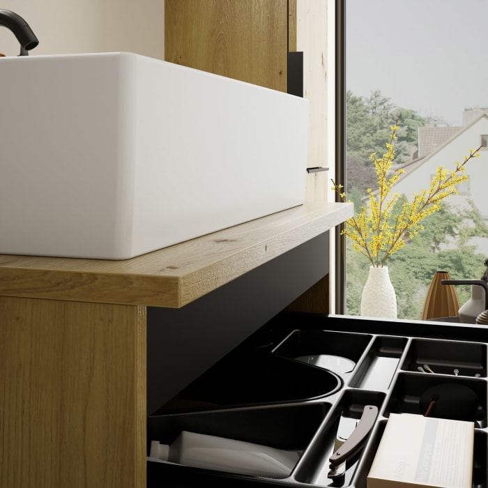 burgbad Eqio Waschtischkombination mit Keramik-Aufsatzwaschtisch 60 cm, mit Griff G0200