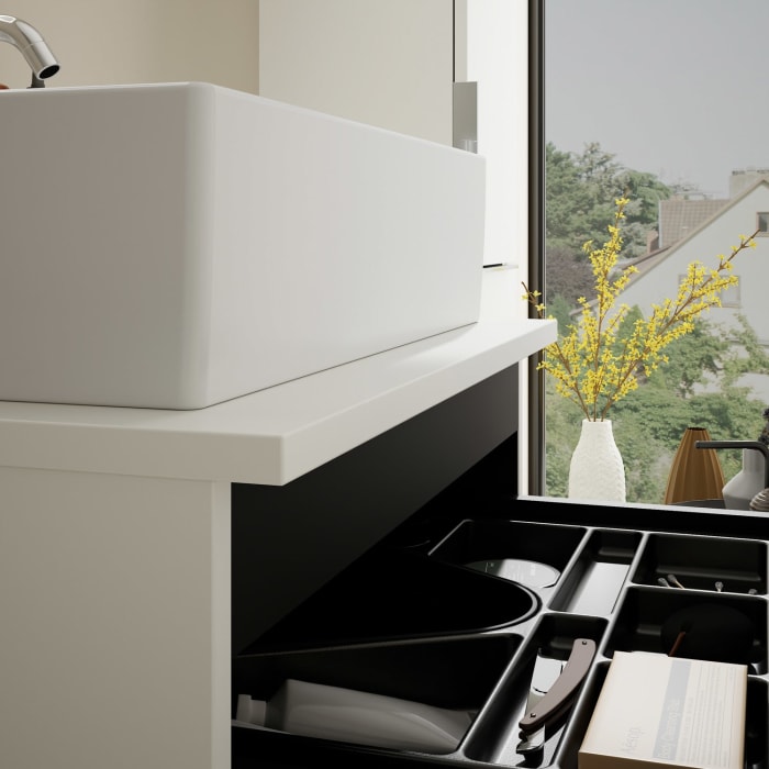 burgbad Eqio Waschtischkombination mit Keramik-Aufsatzwaschtisch 60 cm, mit Griff G0146