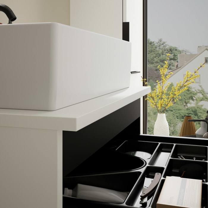 burgbad Eqio Waschtischkombination mit Keramik-Aufsatzwaschtisch 60 cm, mit Griff G0200