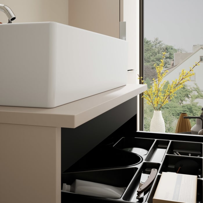 burgbad Eqio Waschtischkombination mit Keramik-Aufsatzwaschtisch 60 cm, mit Griff G0146