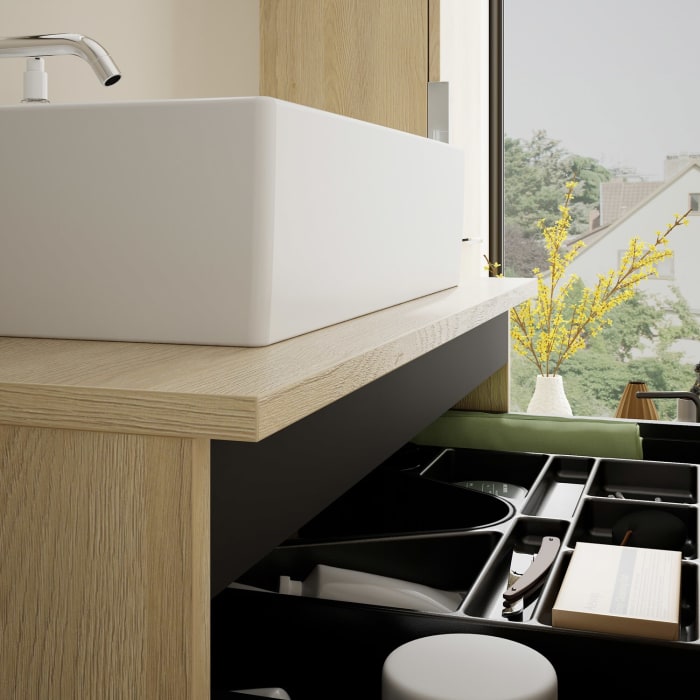 burgbad Eqio Waschtischkombination mit Keramik-Aufsatzwaschtisch 80 cm, mit Griff P0146