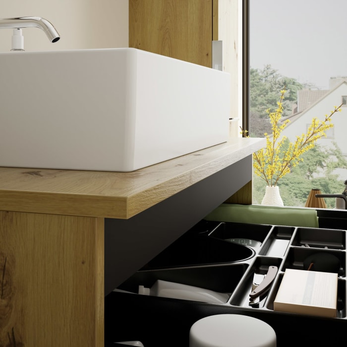 burgbad Eqio Waschtischkombination mit Keramik-Aufsatzwaschtisch 80 cm, mit Griff P0146