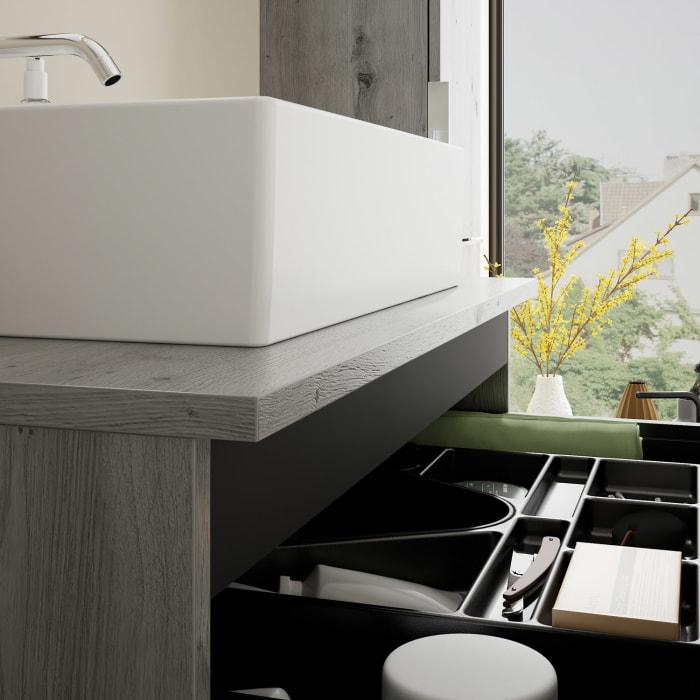 burgbad Eqio Waschtischkombination mit Keramik-Aufsatzwaschtisch 80 cm, mit Griff P0146