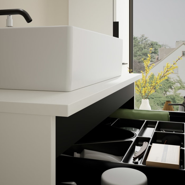 burgbad Eqio Waschtischkombination mit Keramik-Aufsatzwaschtisch 80 cm, mit Griff P0200