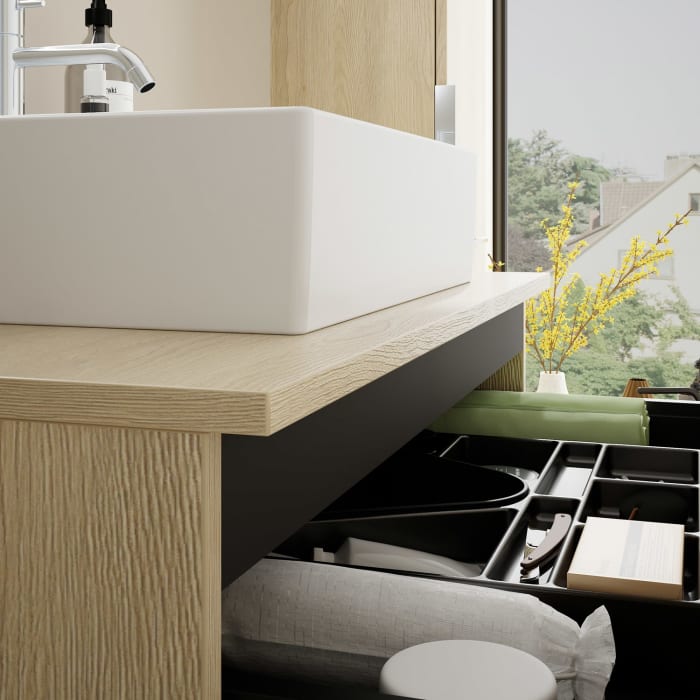 burgbad Eqio Waschtischkombination mit Keramik-Aufsatzwaschtisch 90 cm, mit Griff G0146