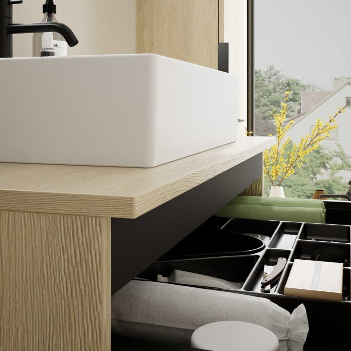 burgbad Eqio Waschtischkombination mit Keramik-Aufsatzwaschtisch 90 cm, mit Griff G0200