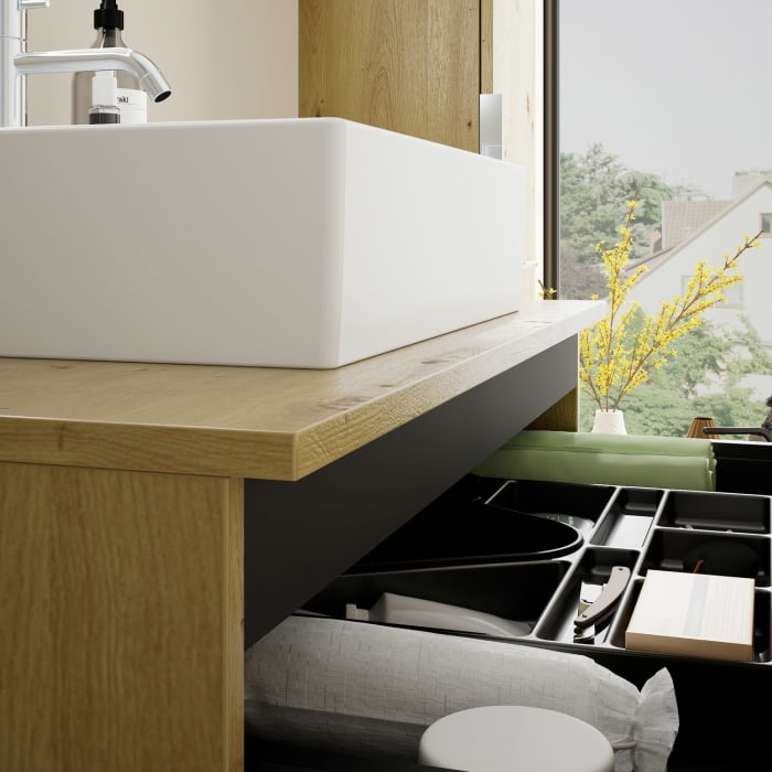 burgbad Eqio Waschtischkombination mit Keramik-Aufsatzwaschtisch 90 cm, mit Griff G0146