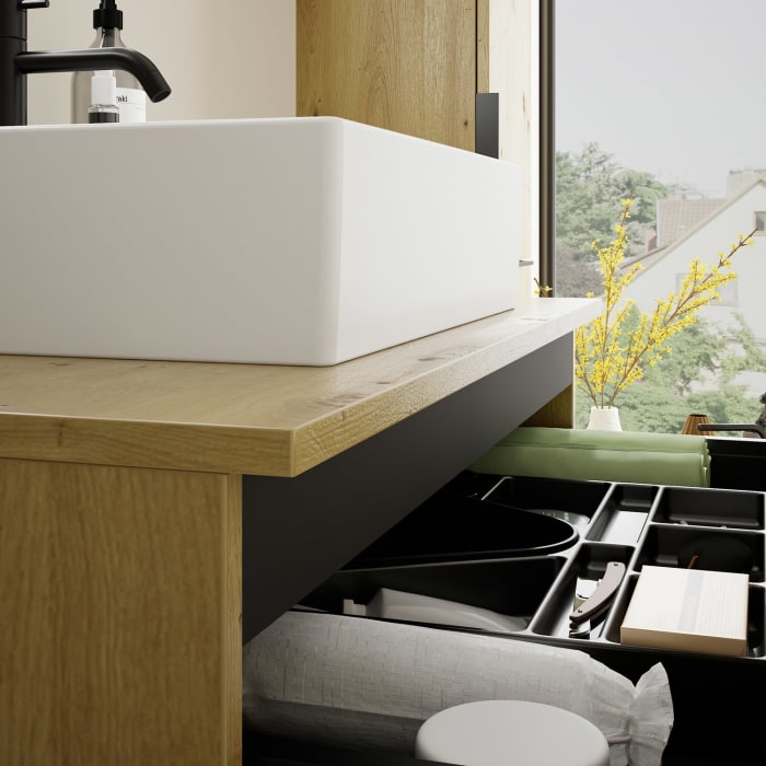 burgbad Eqio Waschtischkombination mit Keramik-Aufsatzwaschtisch 90 cm, mit Griff G0200