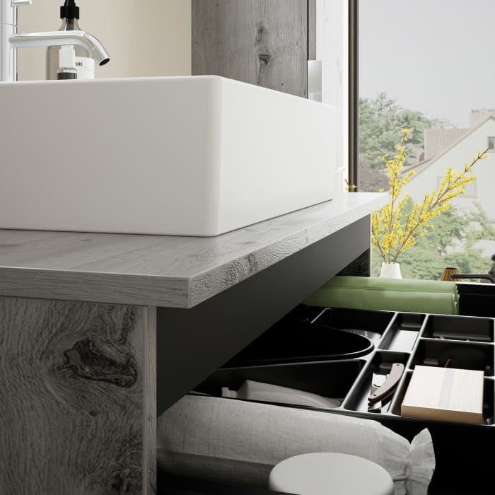 burgbad Eqio Waschtischkombination mit Keramik-Aufsatzwaschtisch 90 cm, mit Griff G0146