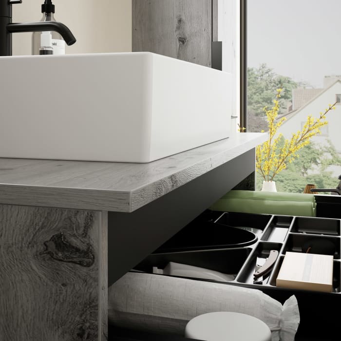 burgbad Eqio Waschtischkombination mit Keramik-Aufsatzwaschtisch 90 cm, mit Griff G0200