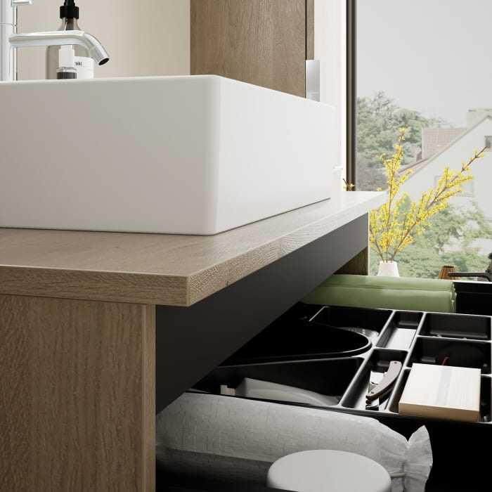 burgbad Eqio Waschtischkombination mit Keramik-Aufsatzwaschtisch 90 cm, mit Griff G0146