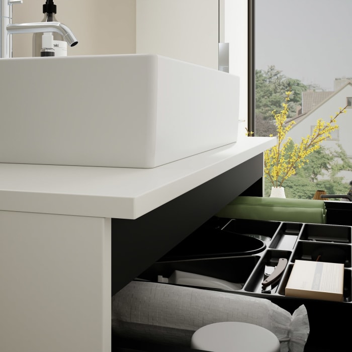 burgbad Eqio Waschtischkombination mit Keramik-Aufsatzwaschtisch 90 cm, mit Griff G0146