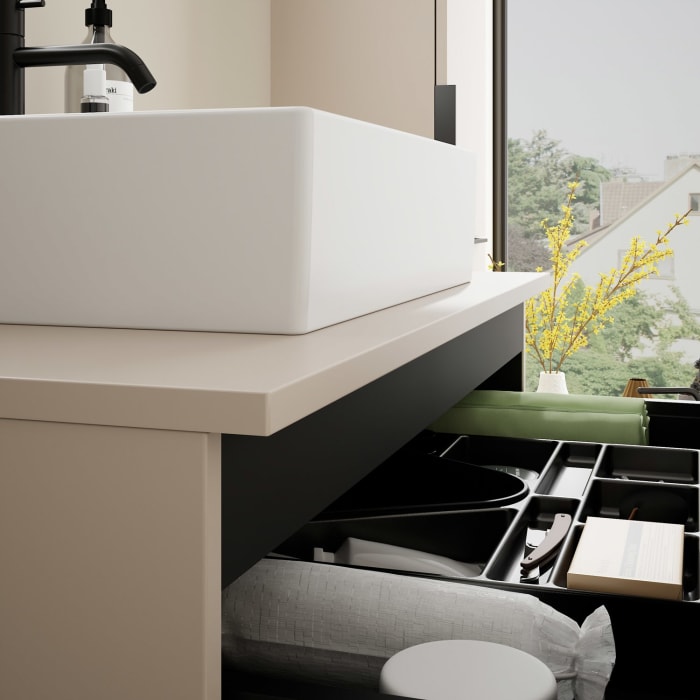 burgbad Eqio Waschtischkombination mit Keramik-Aufsatzwaschtisch 90 cm, mit Griff G0200