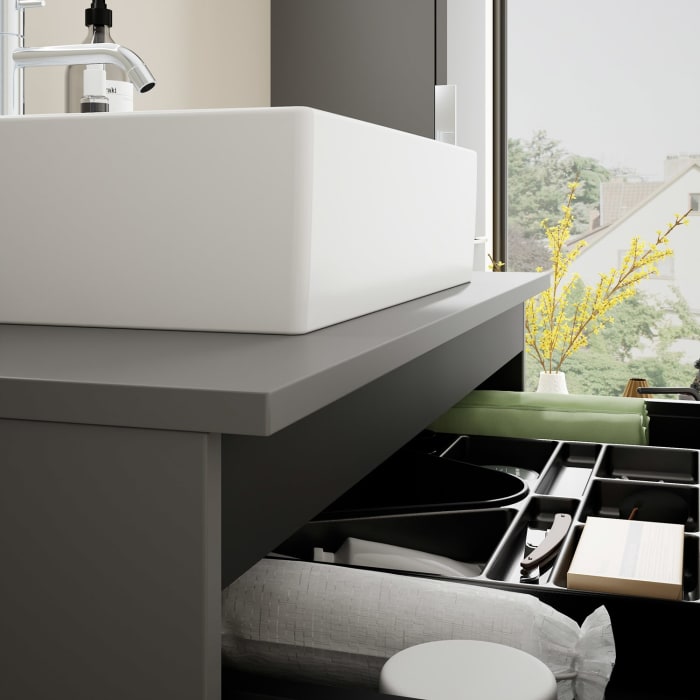 burgbad Eqio Waschtischkombination mit Keramik-Aufsatzwaschtisch 90 cm, mit Griff G0146