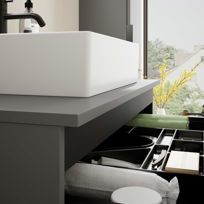 burgbad Eqio Waschtischkombination mit Keramik-Aufsatzwaschtisch 90 cm, mit Griff G0200