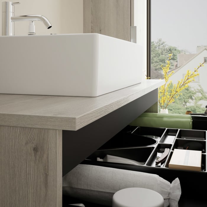 burgbad Eqio Waschtischkombination mit Keramik-Aufsatzwaschtisch 100 cm, mit Griff G0146