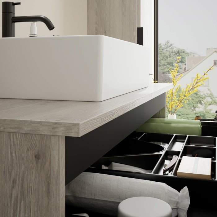 burgbad Eqio Waschtischkombination mit Keramik-Aufsatzwaschtisch 100 cm, mit Griff G0200