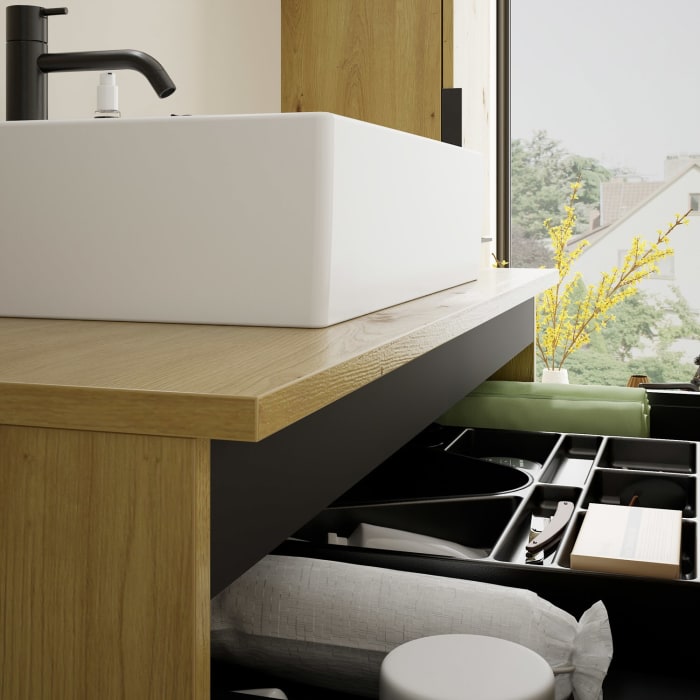 burgbad Eqio Waschtischkombination mit Keramik-Aufsatzwaschtisch 100 cm, mit Griff G0200