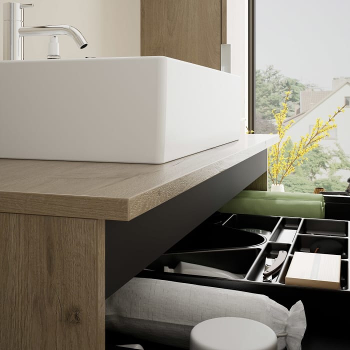 burgbad Eqio Waschtischkombination mit Keramik-Aufsatzwaschtisch 100 cm, mit Griff G0146