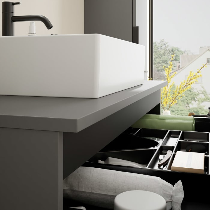 burgbad Eqio Waschtischkombination mit Keramik-Aufsatzwaschtisch 100 cm, mit Griff G0200