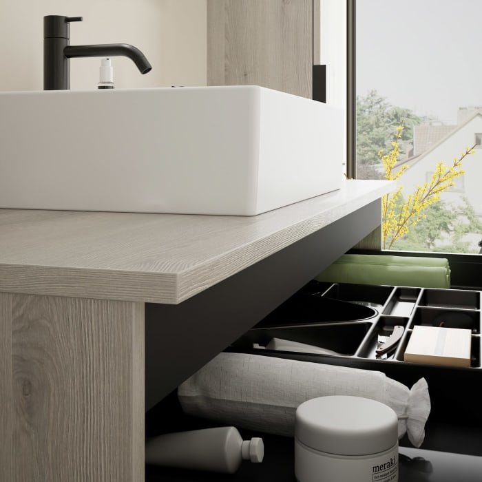 burgbad Eqio Waschtischkombination mit Keramik-Aufsatzwaschtisch 120 cm, mit Griff G0200