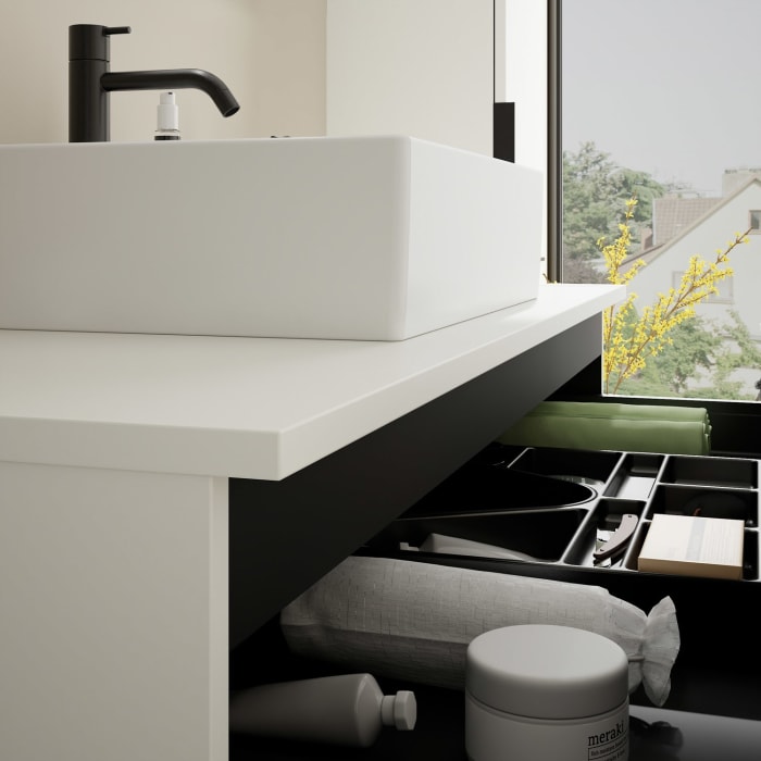 burgbad Eqio Waschtischkombination mit Keramik-Aufsatzwaschtisch 120 cm, mit Griff G0200