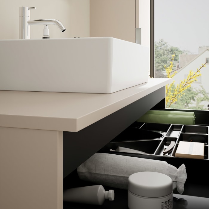 burgbad Eqio Waschtischkombination mit Keramik-Aufsatzwaschtisch 120 cm, mit Griff G0146