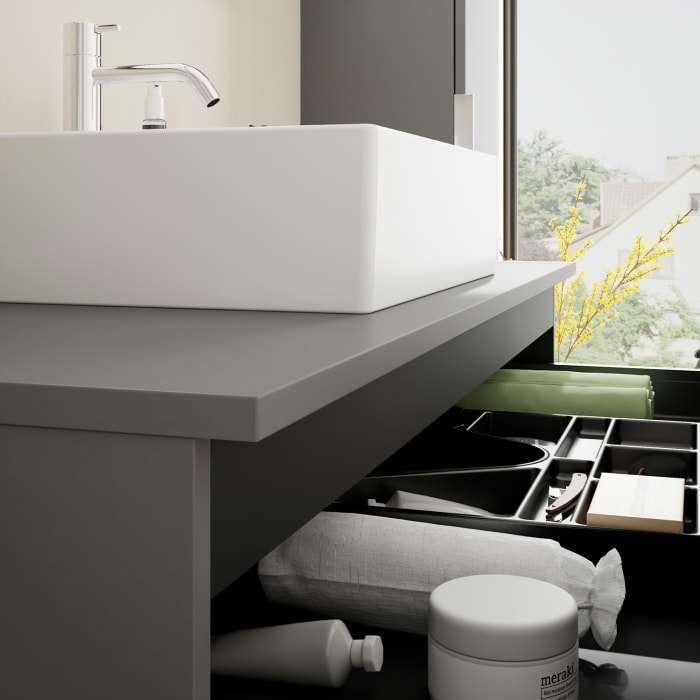 burgbad Eqio Waschtischkombination mit Keramik-Aufsatzwaschtisch 120 cm, mit Griff G0146