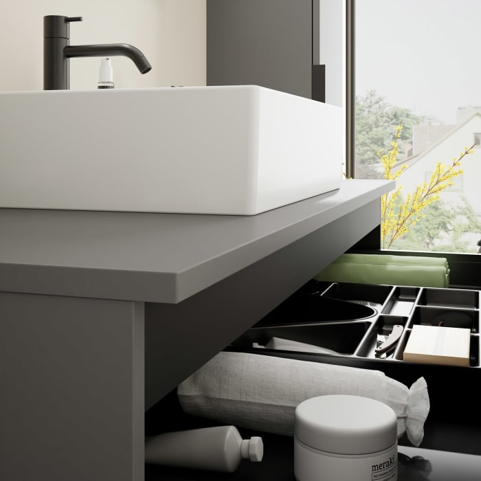 burgbad Eqio Waschtischkombination mit Keramik-Aufsatzwaschtisch 120 cm, mit Griff G0200