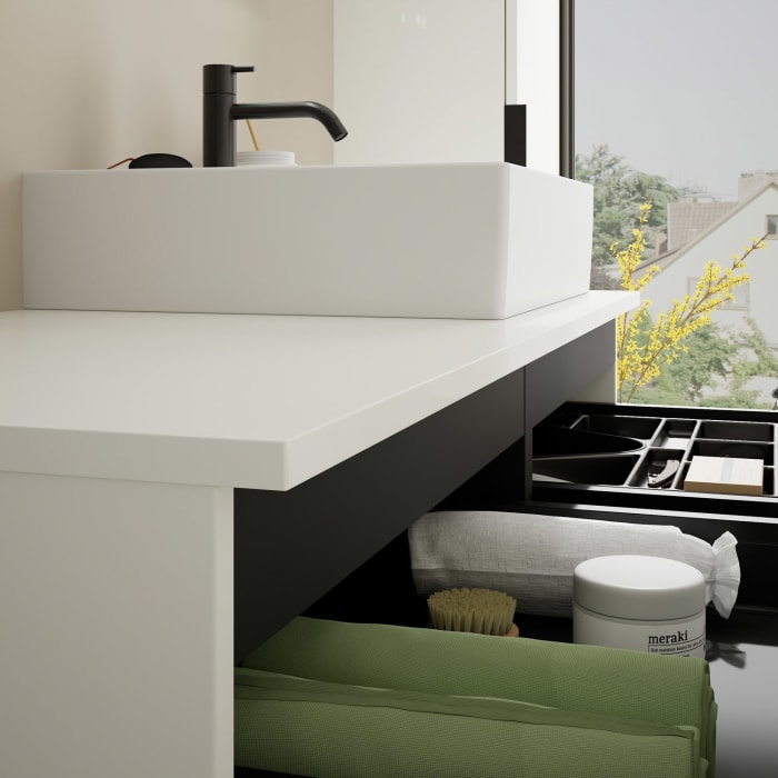 burgbad Eqio Waschtischkombination mit Keramik-Aufsatzwaschtisch 120 cm, rechts, mit Griff G0200