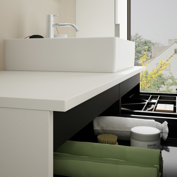 burgbad Eqio Waschtischkombination mit Keramik-Aufsatzwaschtisch 120 cm, rechts, mit Griff G0146