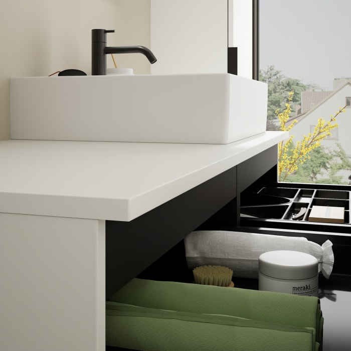 burgbad Eqio Waschtischkombination mit Keramik-Aufsatzwaschtisch 120 cm, rechts, mit Griff G0200