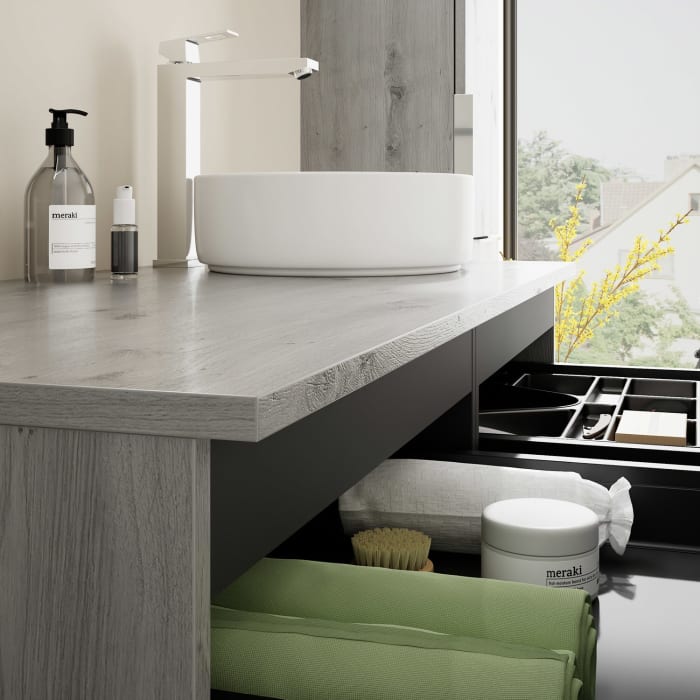 burgbad Eqio Waschtischkombination mit Keramik-Aufsatzwaschtisch 120 cm, rechts, mit Griff G0146