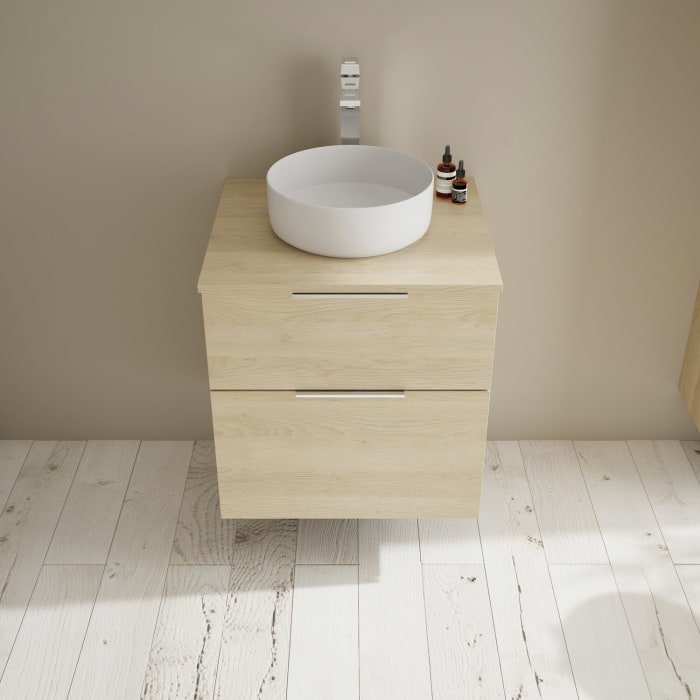 burgbad Eqio Waschtischkombination mit Keramik-Aufsatzwaschtisch 60 cm, Griff G0146