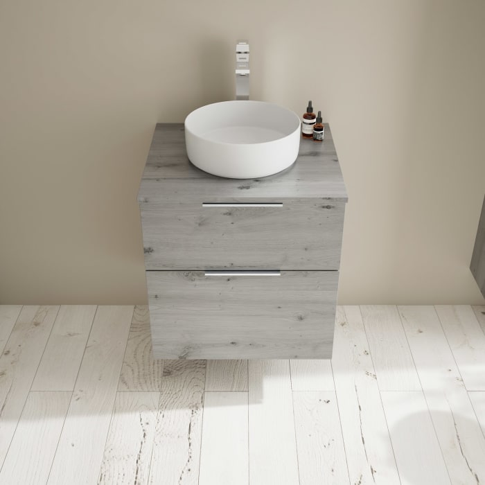 burgbad Eqio Waschtischkombination mit Keramik-Aufsatzwaschtisch 60 cm, Griff G0146