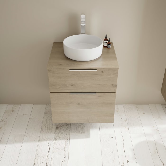 burgbad Eqio Waschtischkombination mit Keramik-Aufsatzwaschtisch 60 cm, Griff G0146