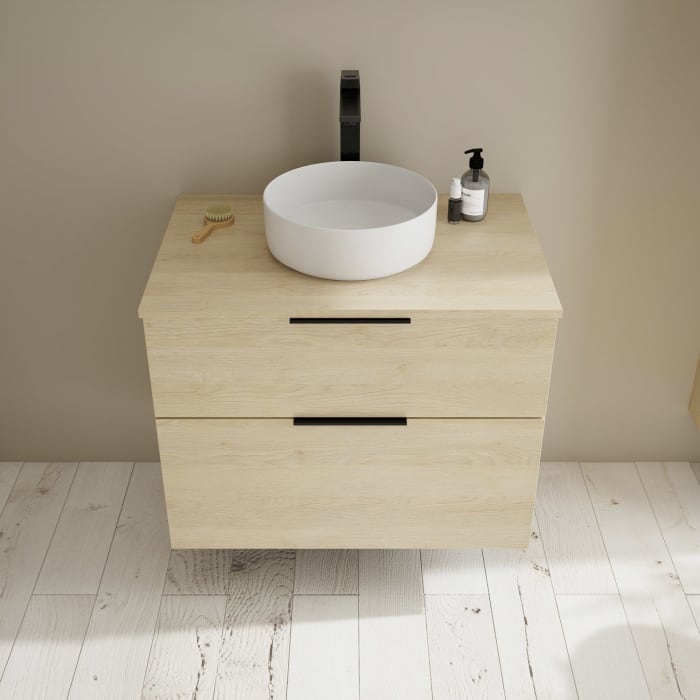 burgbad Eqio Waschtischkombination mit Keramik-Aufsatzwaschtisch 80 cm, mit Griff G0146