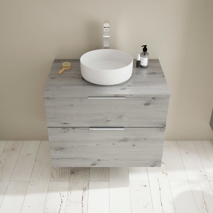 burgbad Eqio Waschtischkombination mit Keramik-Aufsatzwaschtisch 80 cm, mit Griff G0146