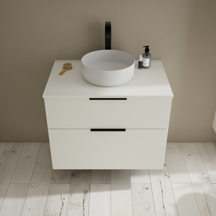 burgbad Eqio Waschtischkombination mit Keramik-Aufsatzwaschtisch 80 cm, mit Griff G0200