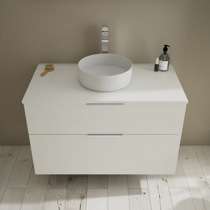 burgbad Eqio Waschtischkombination mit Keramik-Aufsatzwaschtisch 100 cm, mit Griff G0146