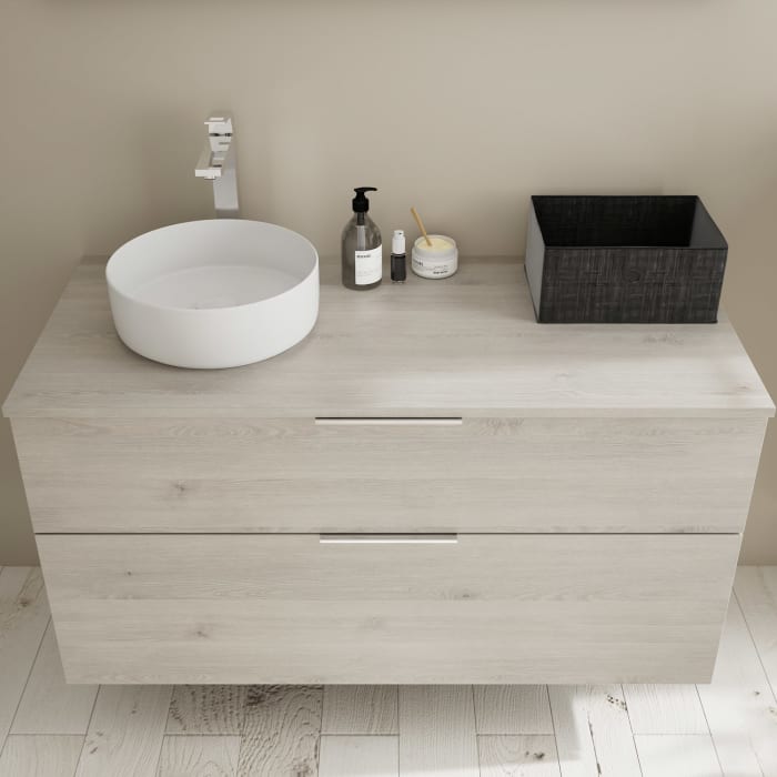 burgbad Eqio Waschtischkombination mit Keramik-Aufsatzwaschtisch 120 cm, links, mit Griff G0146