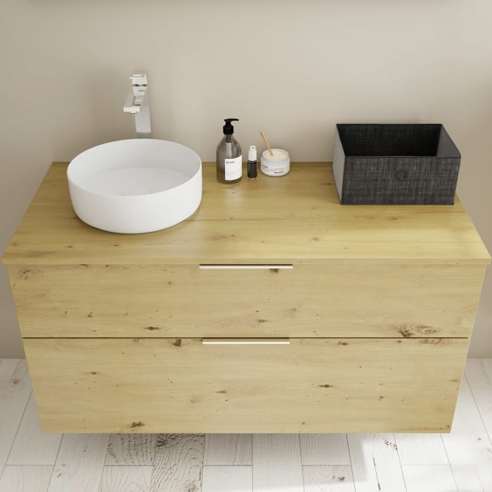 burgbad Eqio Waschtischkombination mit Keramik-Aufsatzwaschtisch 120 cm, links, mit Griff G0146