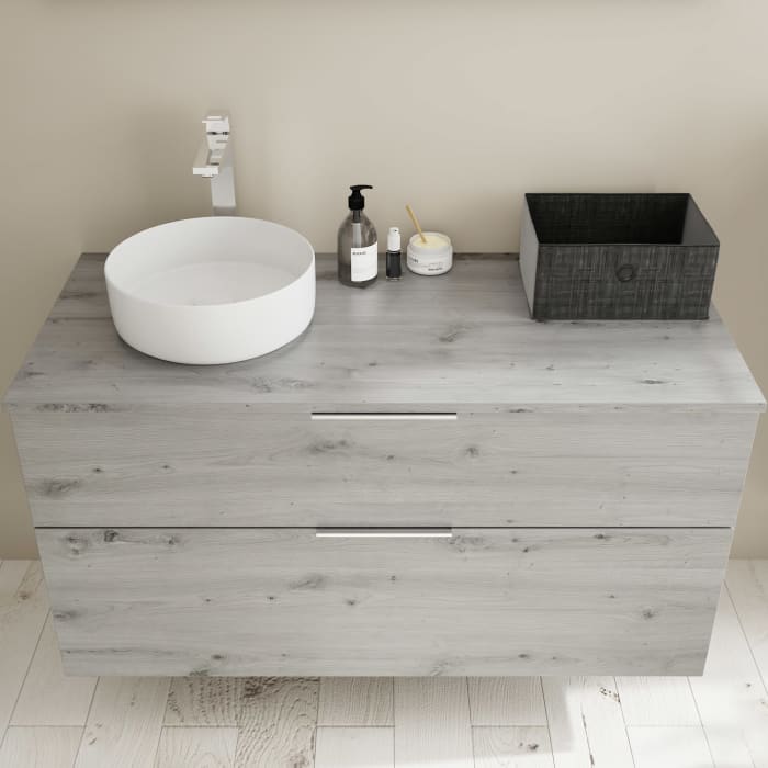 burgbad Eqio Waschtischkombination mit Keramik-Aufsatzwaschtisch 120 cm, links, mit Griff G0146