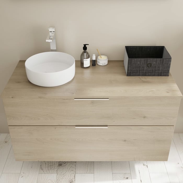 burgbad Eqio Waschtischkombination mit Keramik-Aufsatzwaschtisch 120 cm, links, mit Griff G0146